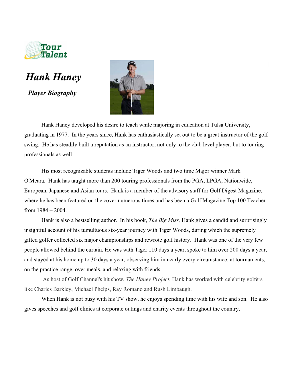 Hank Haney Bio