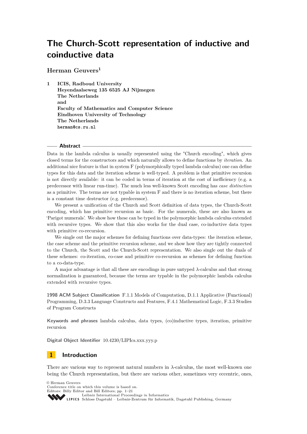 The Church-Scott Representation of Inductive and Coinductive Data