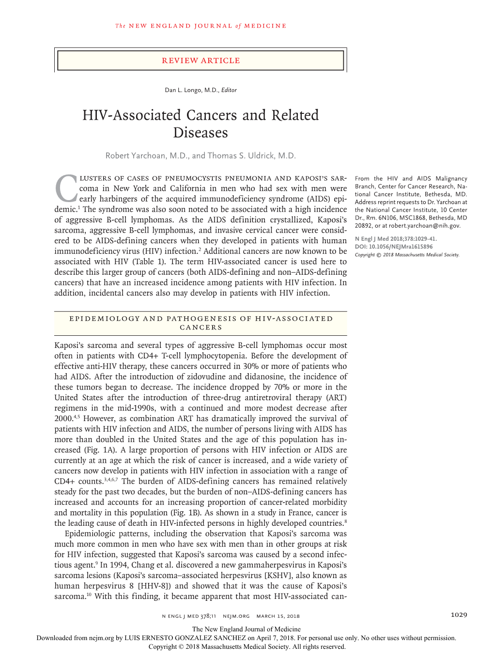 HIV-Associated Cancers and Related Diseases