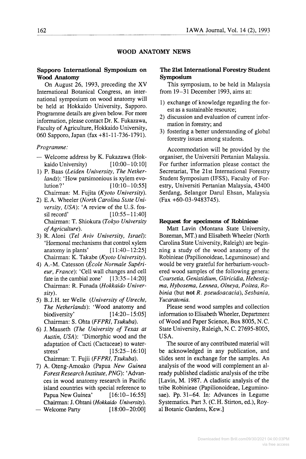 162 IAWA Journal, Vol. 14 (2),1993