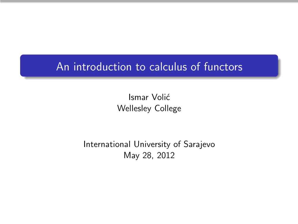 An Introduction to Calculus of Functors