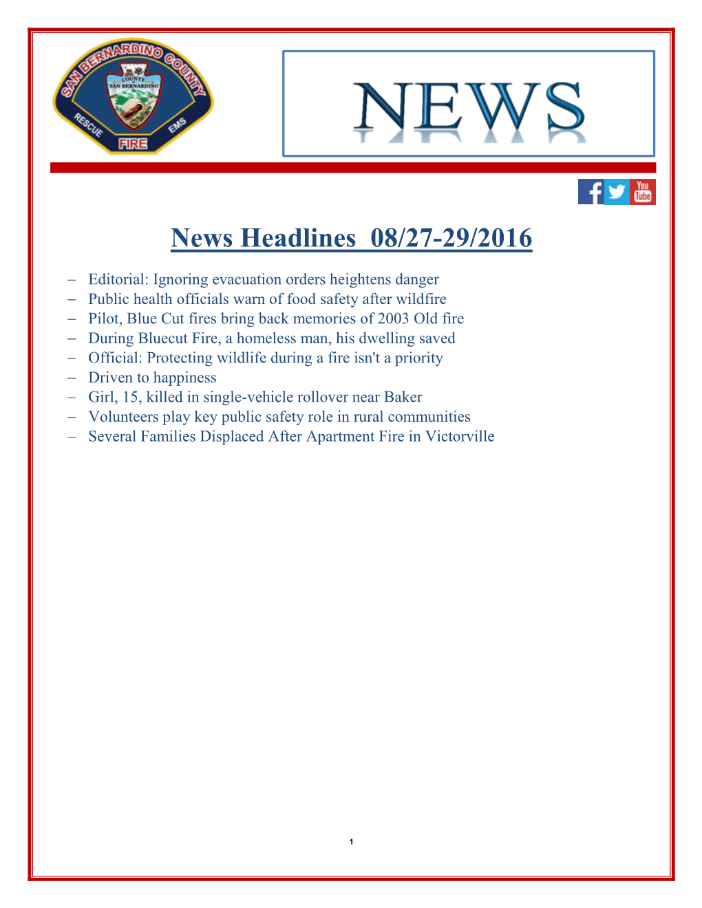 News Headlines 08/27-29/2016