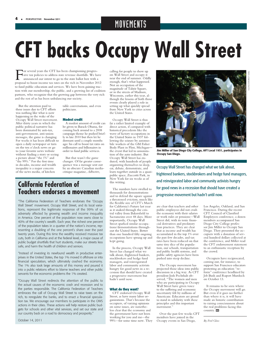 CFT Backs Occupy Wall Street