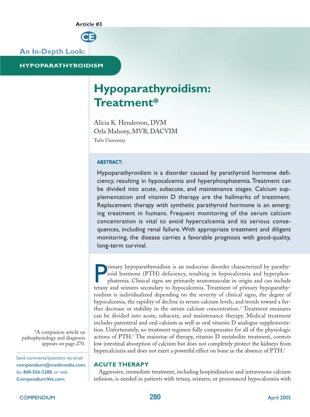 Hypoparathyroidism: Treatment*