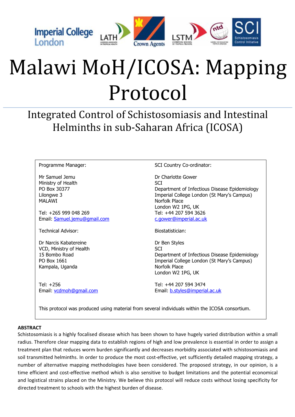 Mapping Protocol Integrated Control of Schistosomiasis and Intestinal Helminths in Sub-Saharan Africa (ICOSA)