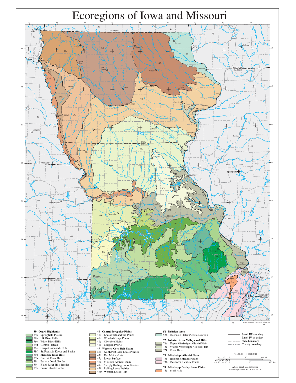 Ecoregions of Iowa and Missouri 97° 96° 95° 94° 93° 92° 91° 90° 89° M