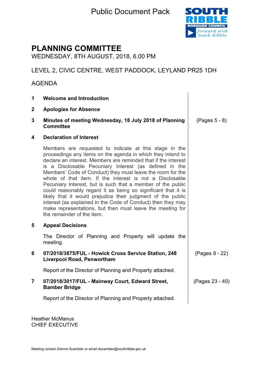 (Public Pack)Agenda Document for Planning Committee, 08/08/2018