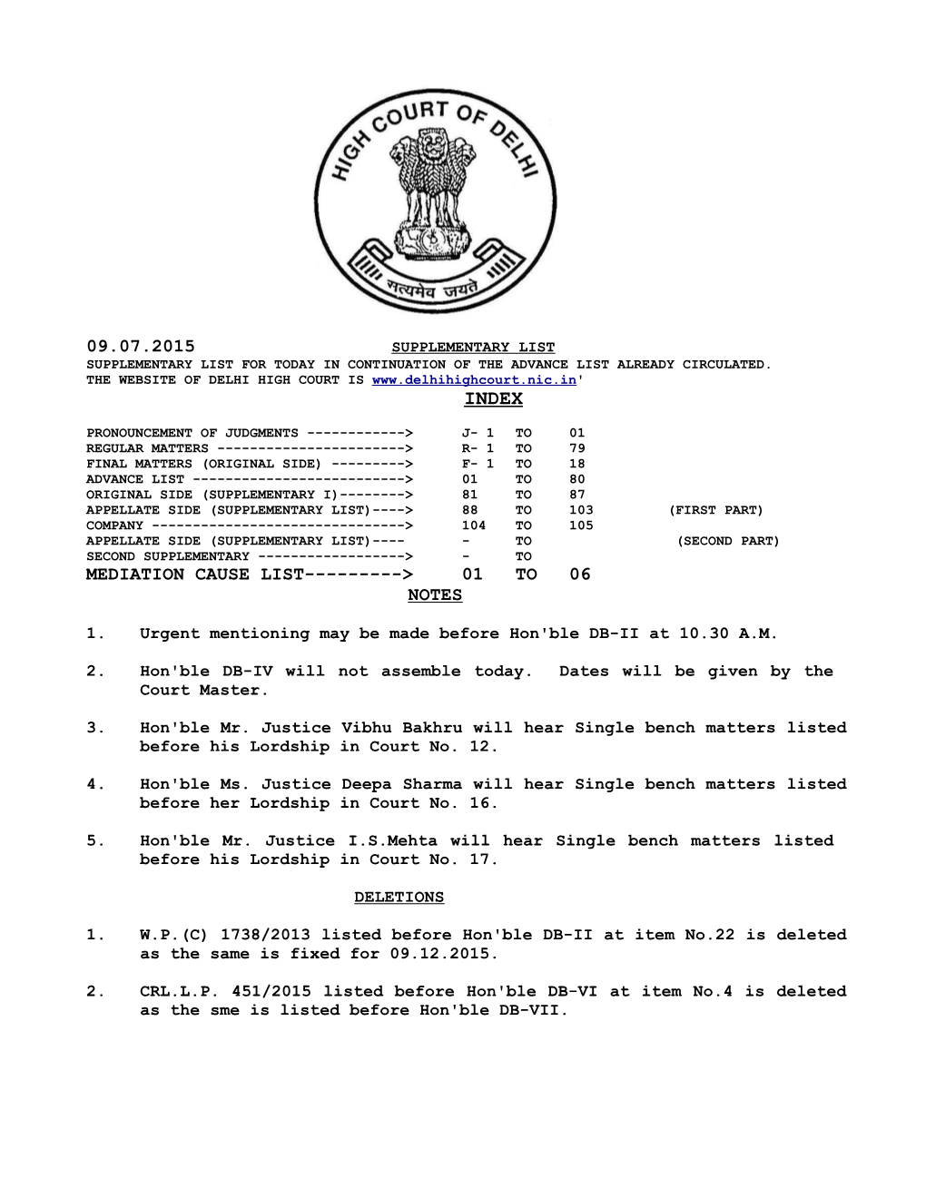 09.07.2015 Mediation Cause List