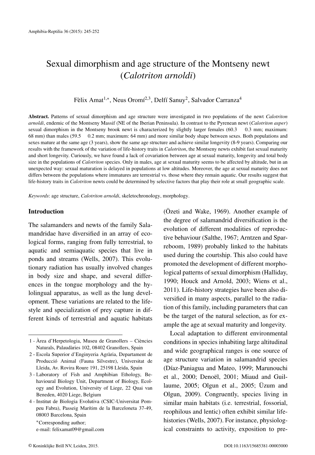 Sexual Dimorphism and Age Structure of the Montseny Newt (Calotriton Arnoldi)