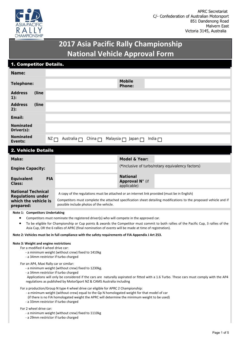 National Car Approval Form