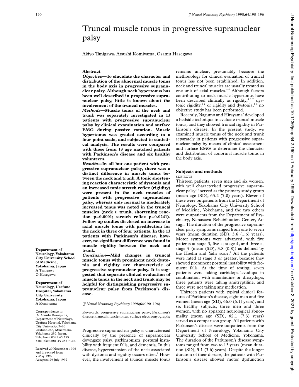 Truncal Muscle Tonus in Progressive Supranuclear Palsy