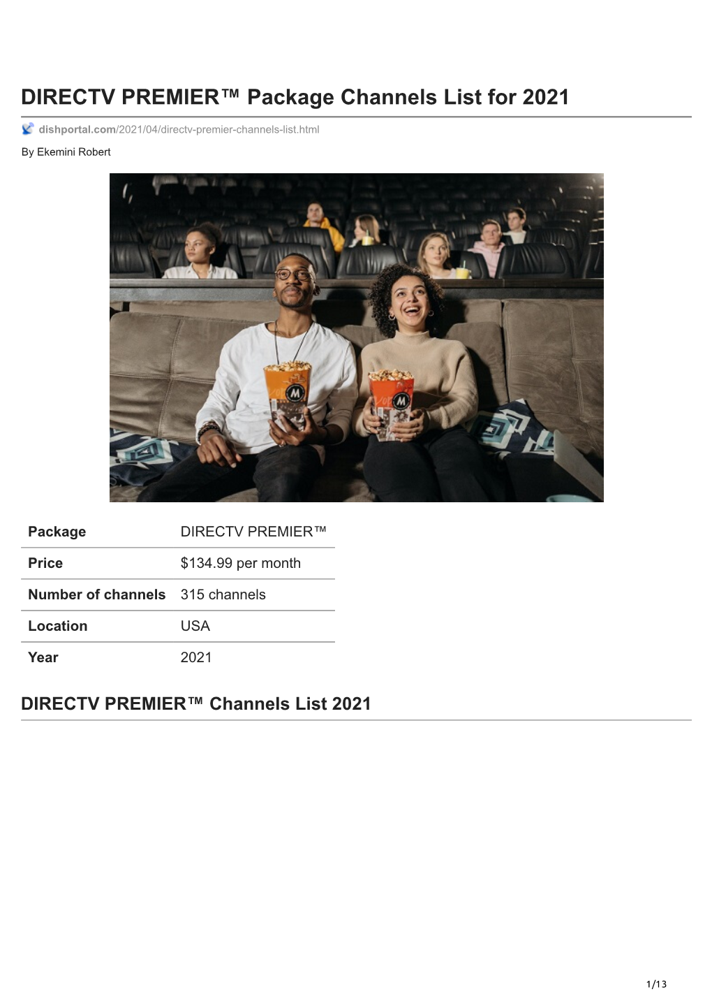 DIRECTV PREMIER™ Package Channels List for 2021