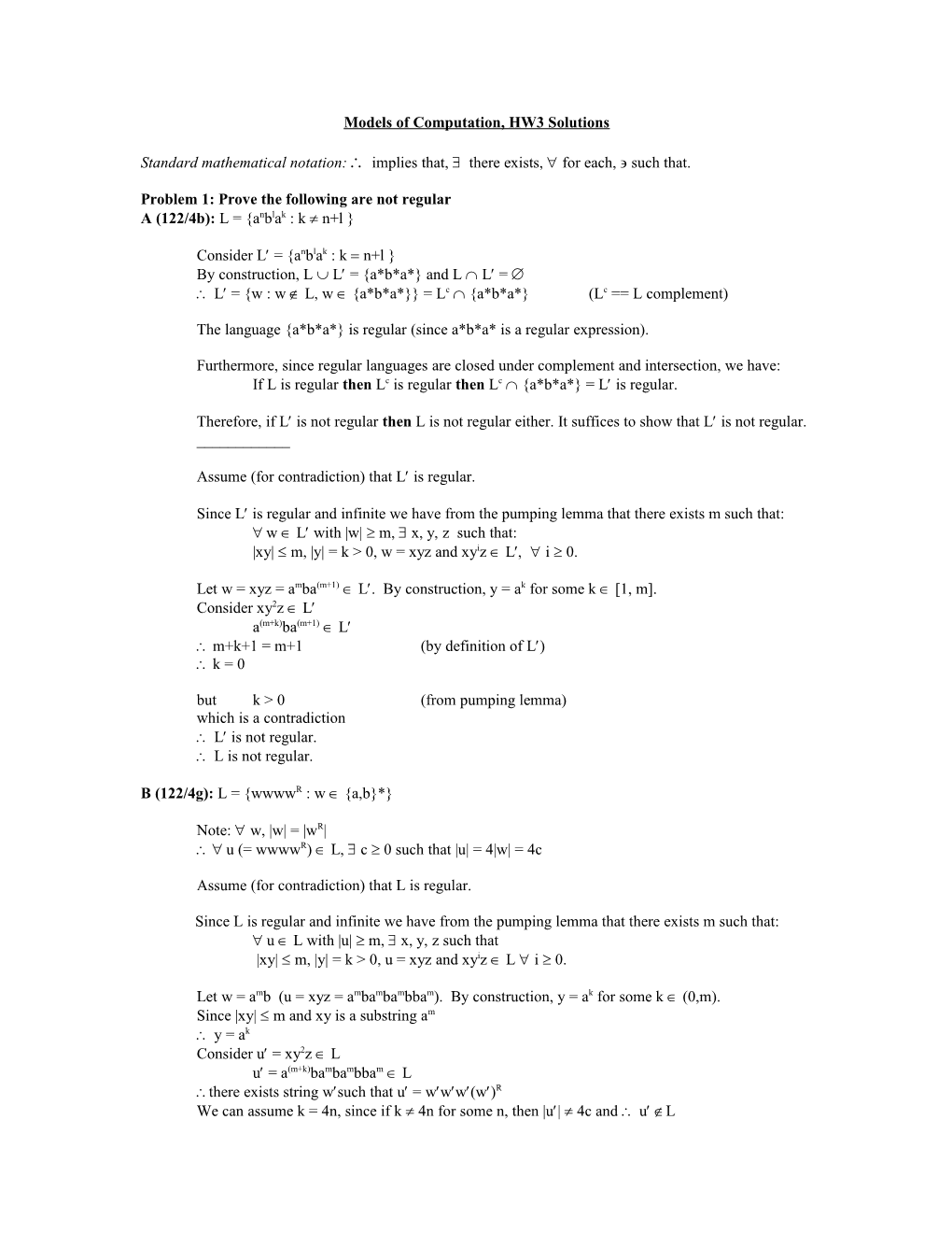 Models of Computation, HW3 Solutions