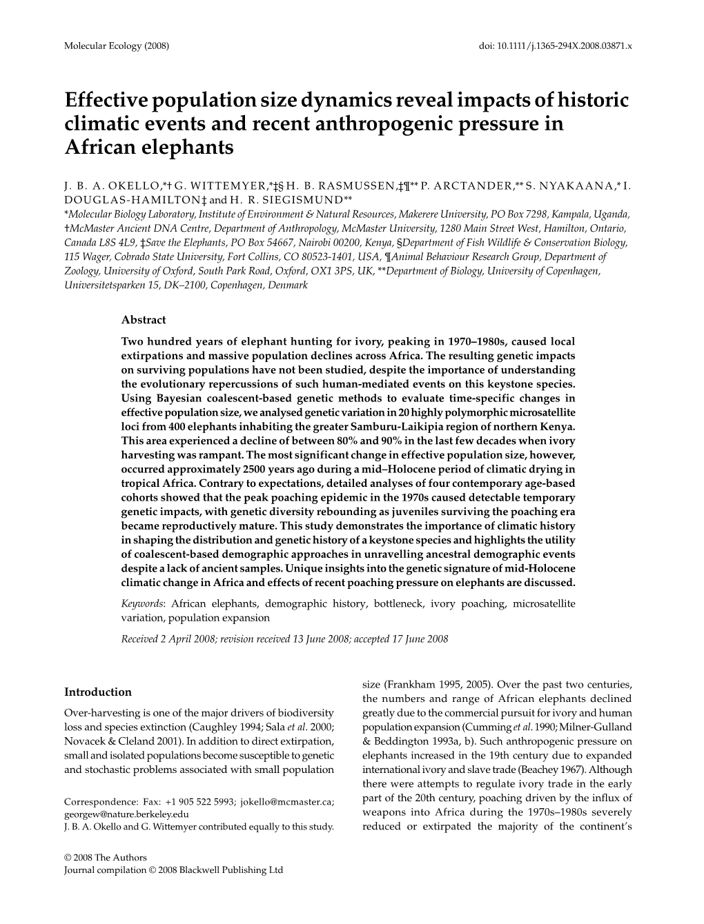 Effective Population Size Dynamics Reveal Impacts of Historic Climatic