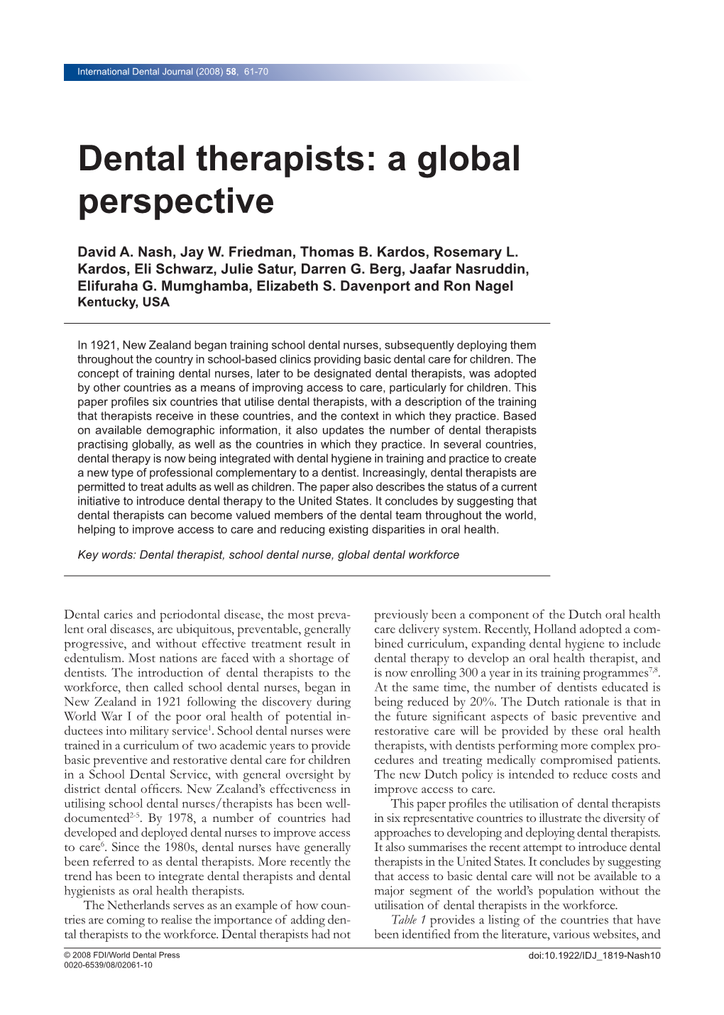 Dental Therapists: a Global Perspective