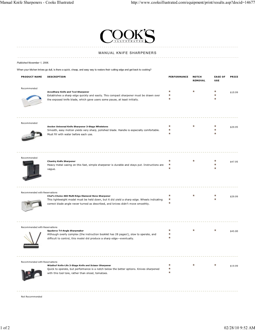 Manual Knife Sharpeners - Cooks Illustrated