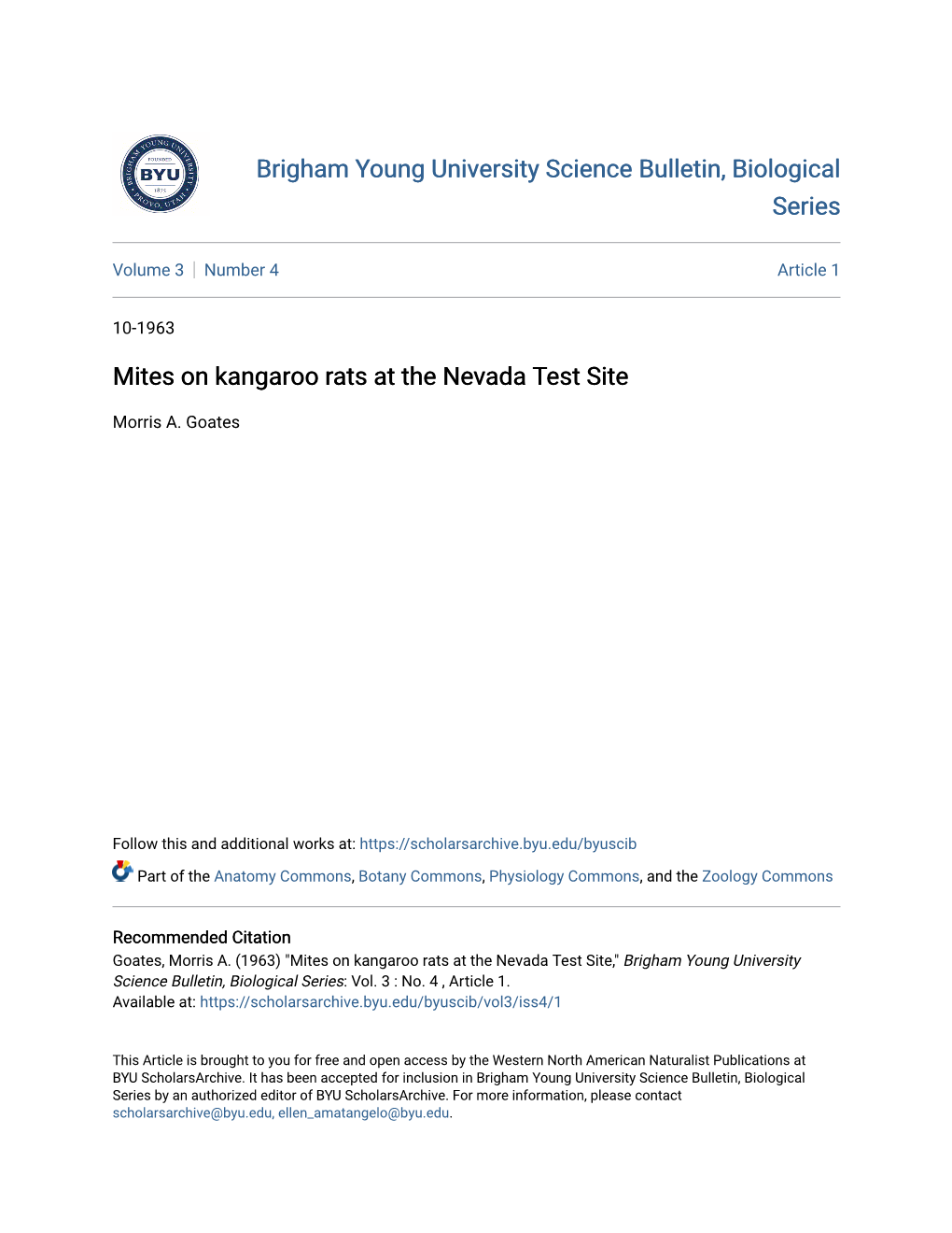 Mites on Kangaroo Rats at the Nevada Test Site