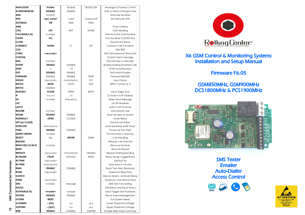 X6 GSM Control & Monitoring Systems Installation and Setup Manual