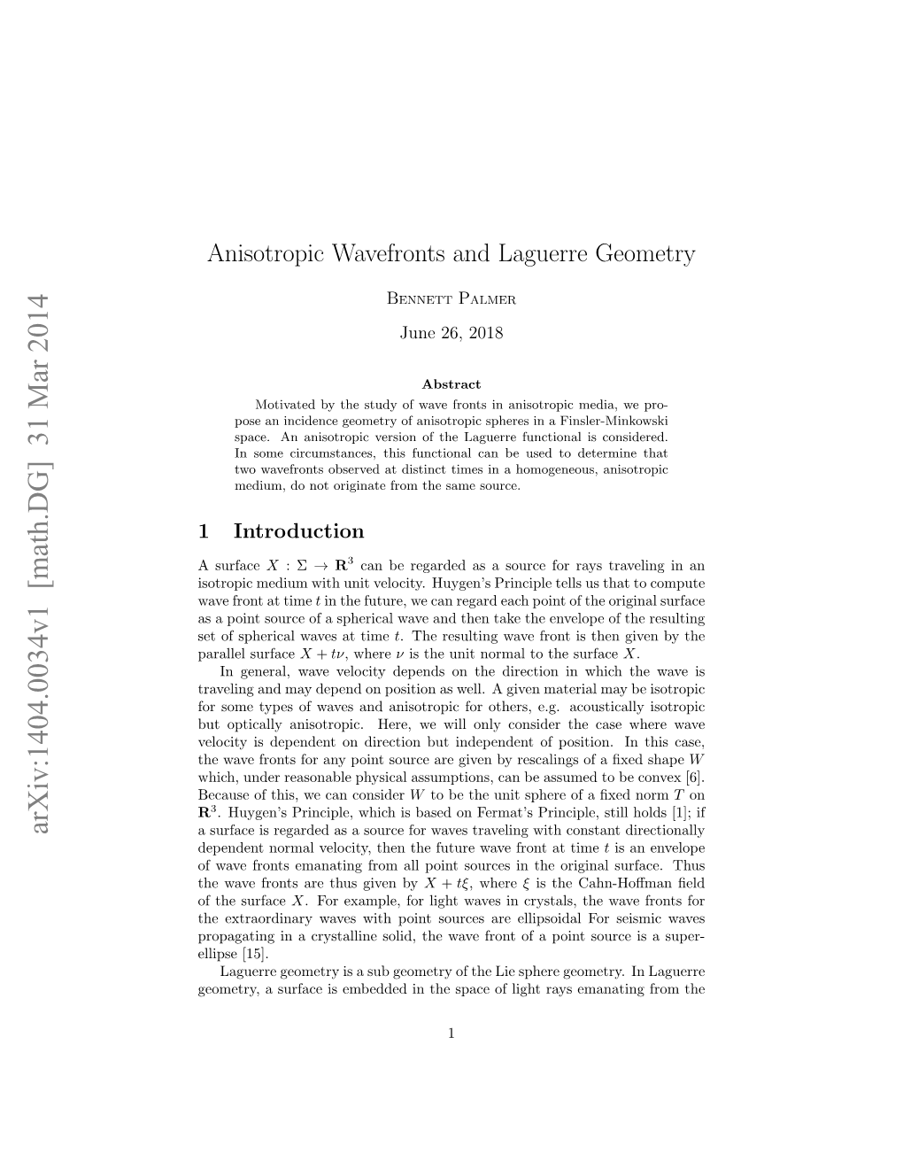 Anisotropic Wavefronts and Laguerre Geometry