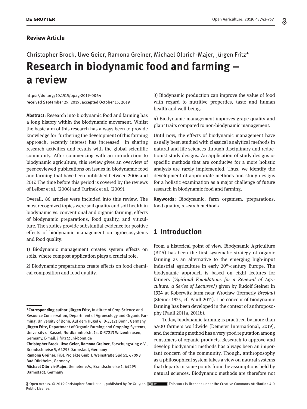 Research in Biodynamic Food and Farming