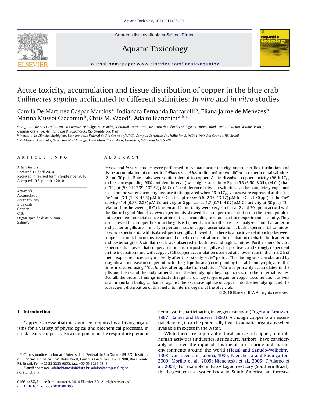 Aquatic Toxicology 101 (2011) 88–99