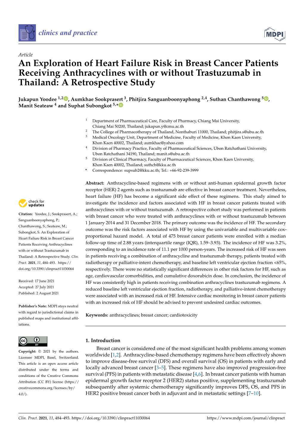 An Exploration of Heart Failure Risk in Breast Cancer Patients Receiving Anthracyclines with Or Without Trastuzumab in Thailand: a Retrospective Study