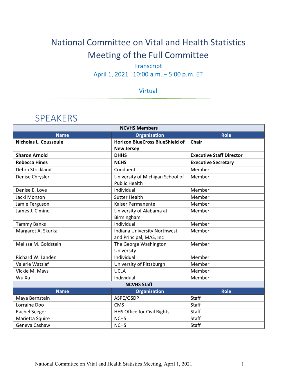 Transcript-Full Committee Meeting-April 1, 2021 Edited