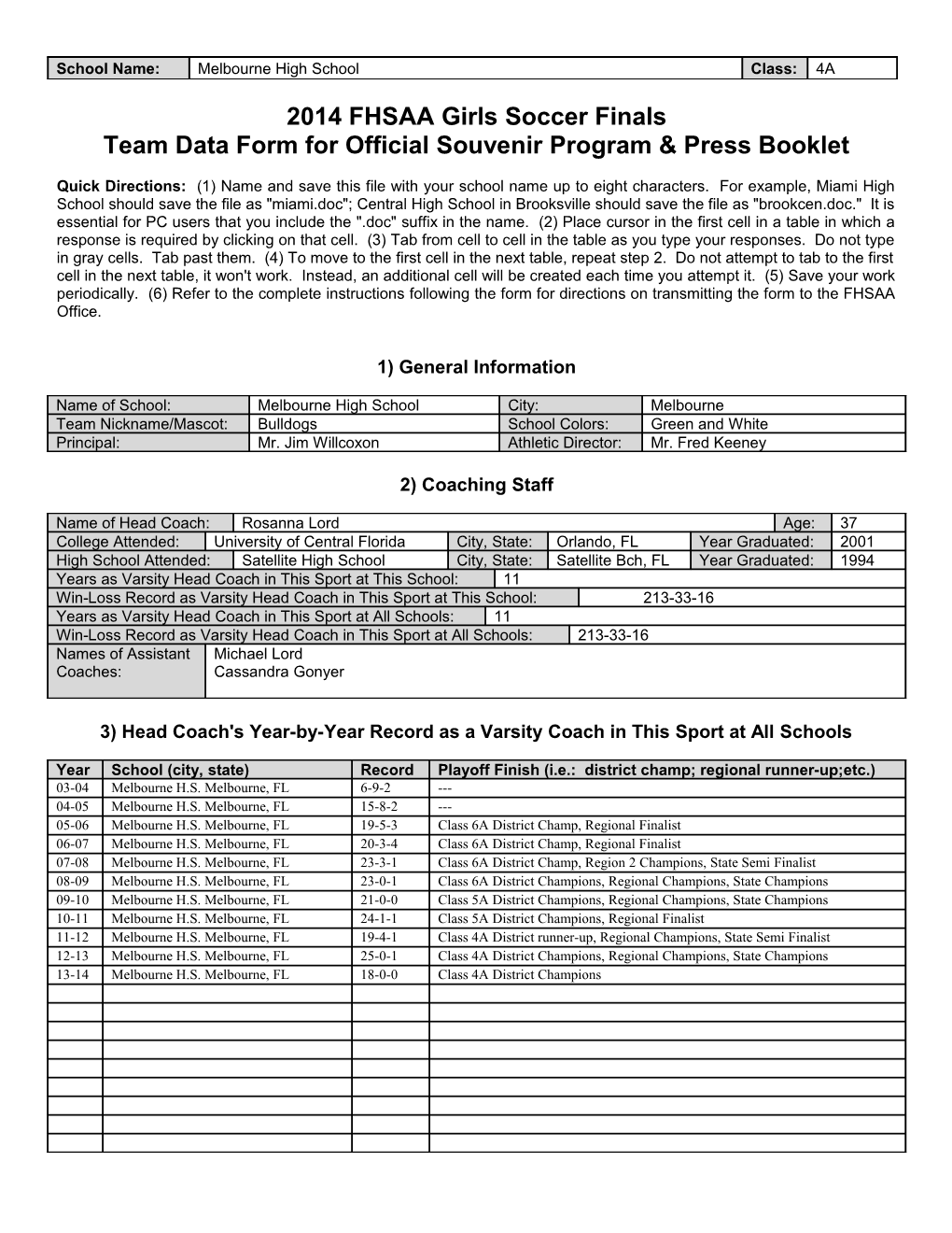 Team Data Form for Official Souvenir Program & Press Booklet s13