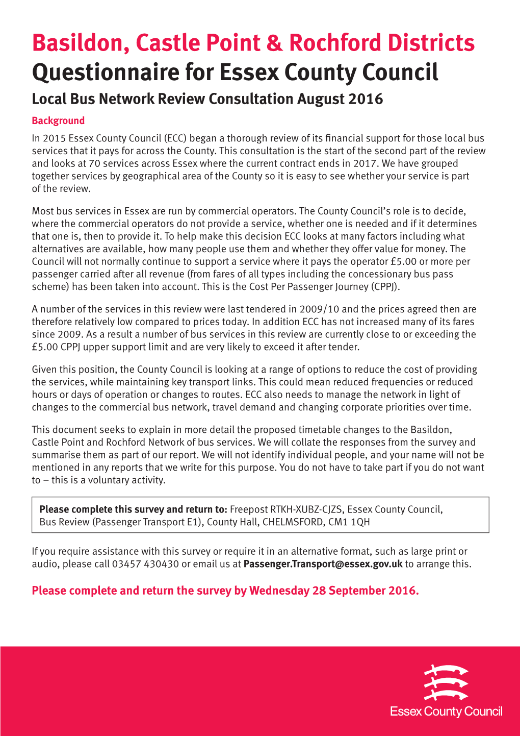 Basildon, Castle Point & Rochford Districts Questionnaire for Essex