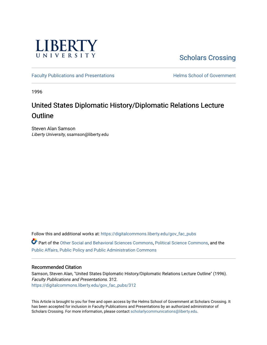 United States Diplomatic History/Diplomatic Relations Lecture Outline