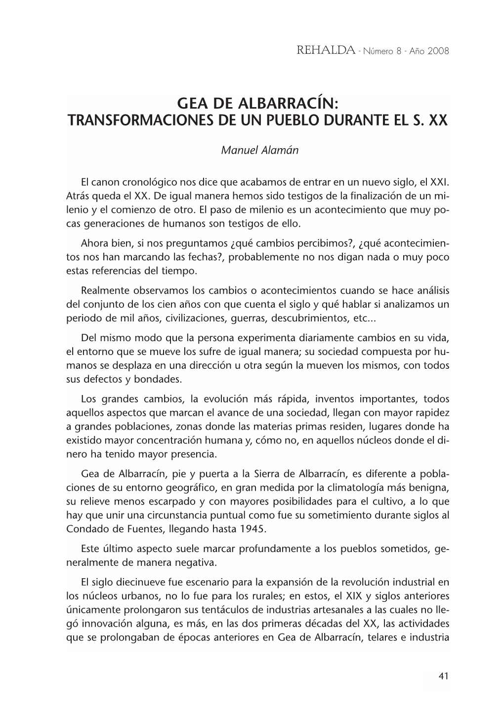 Gea De Albarracín: Transformaciones De Un Pueblo Durante El S