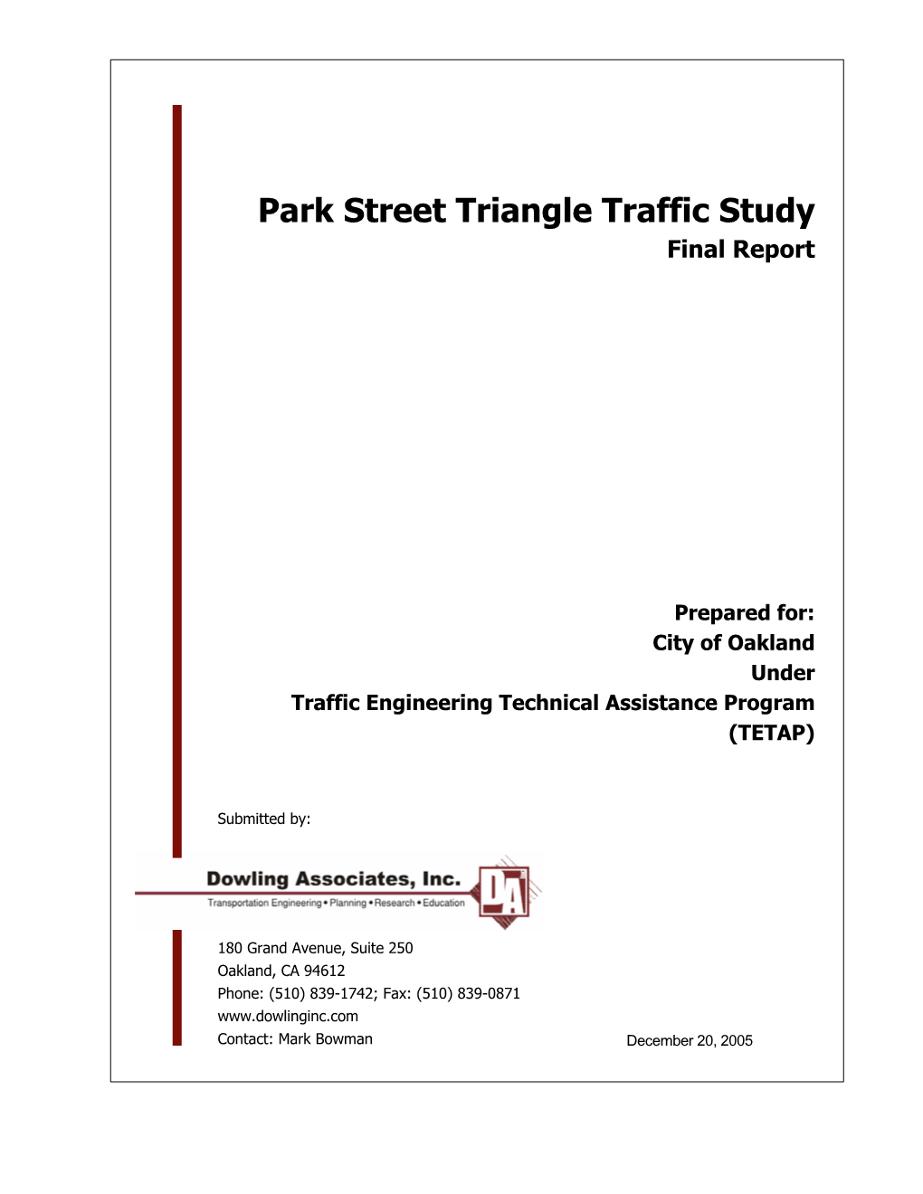 Park Street Triangle Traffic Study Final Report