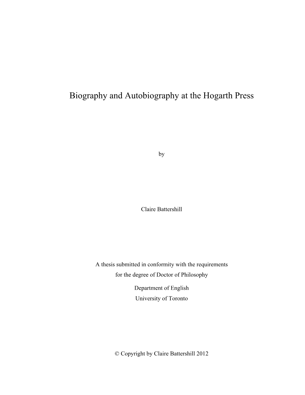 Biography and Autobiography at the Hogarth Press