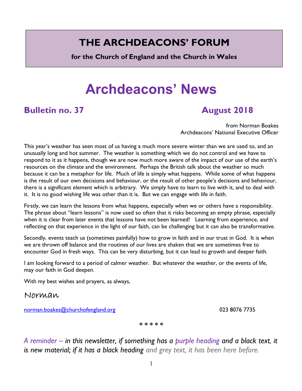 National Archdeacons' Forum Mailing