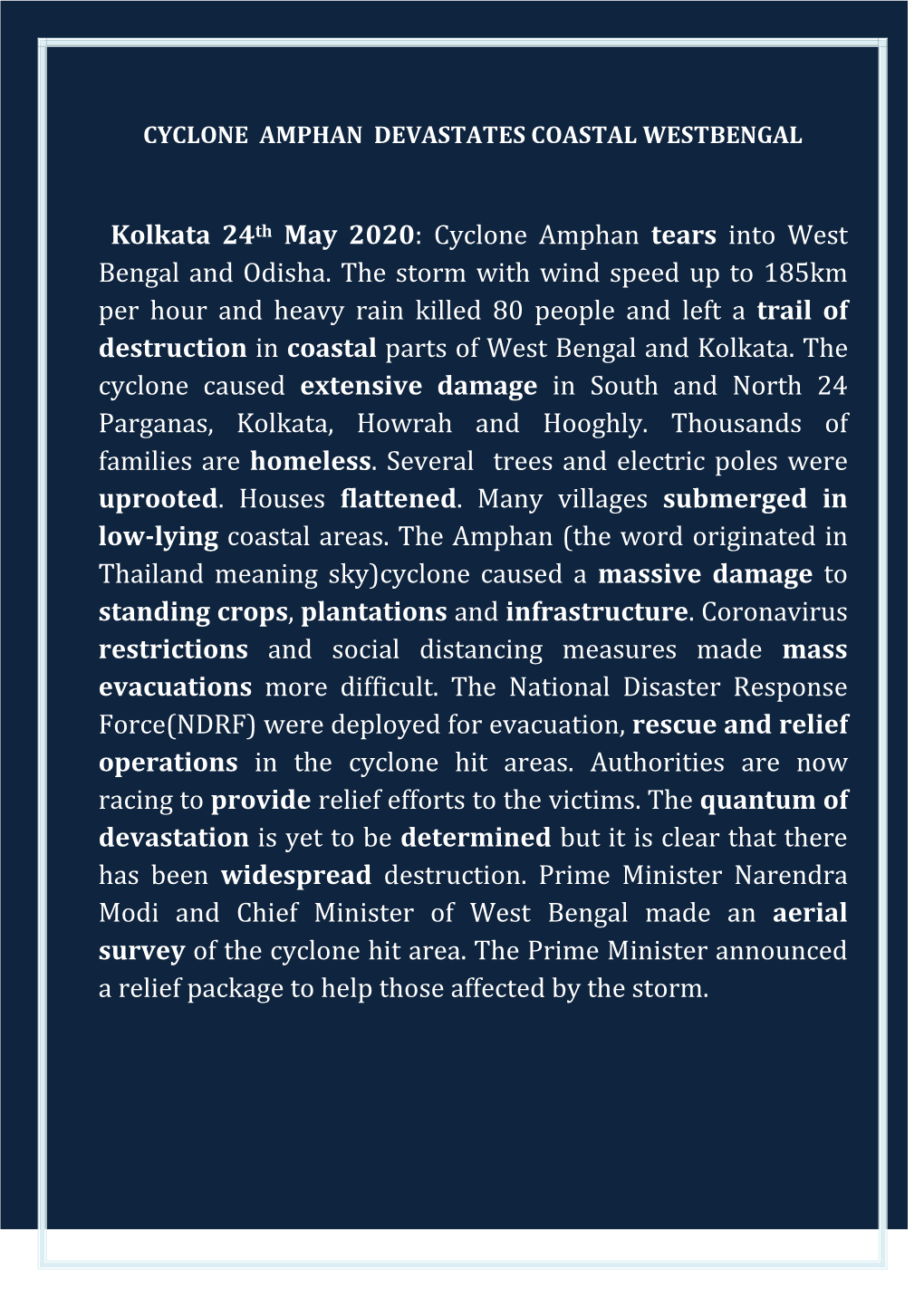 Kolkata 24Th May 2020: Cyclone Amphan Tears Into West Bengal and Odisha