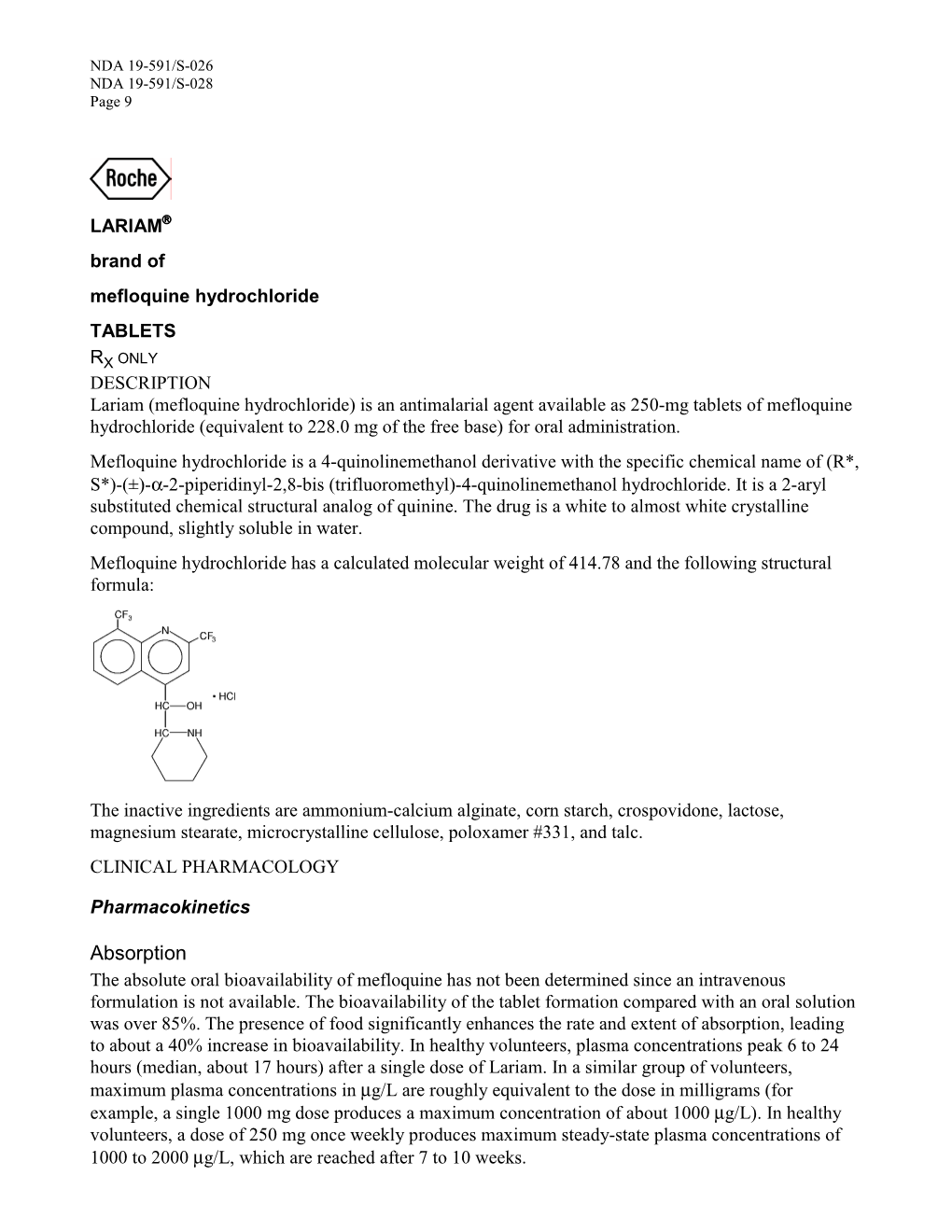 Label and Comparative Trials Using Lariam to Treat Malaria Caused by P