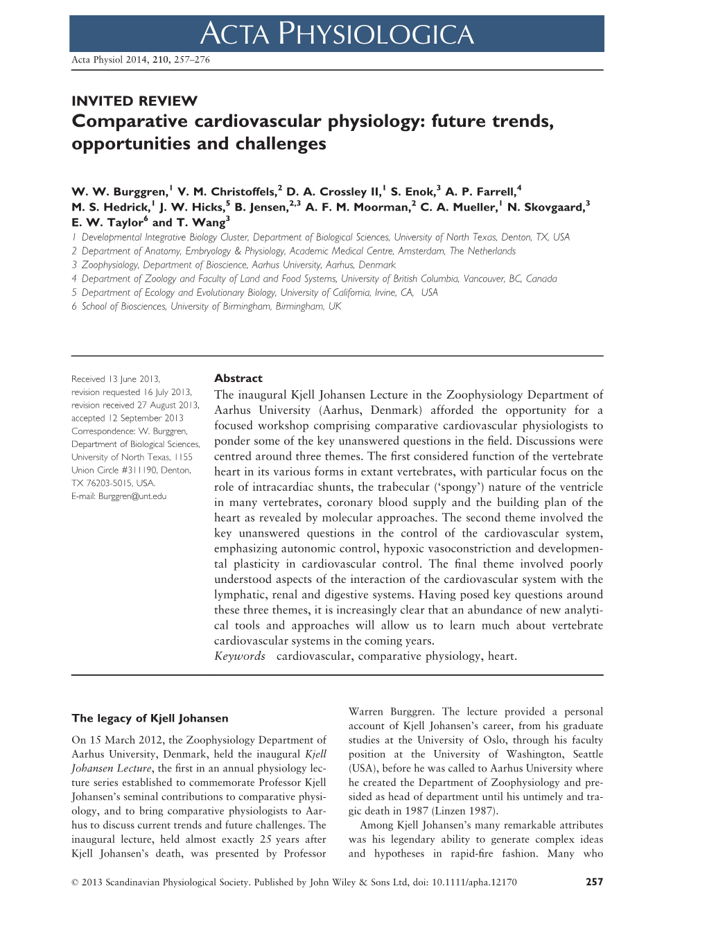 Comparative Cardiovascular Physiology: Future Trends, Opportunities and Challenges