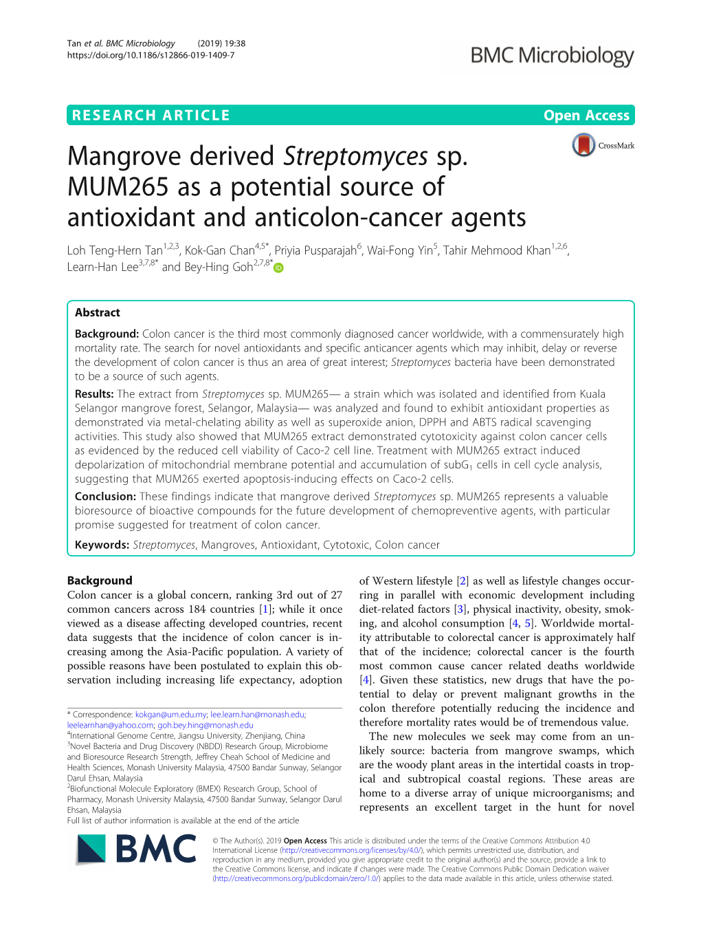 Mangrove Derived Streptomyces Sp. MUM265 As a Potential Source Of