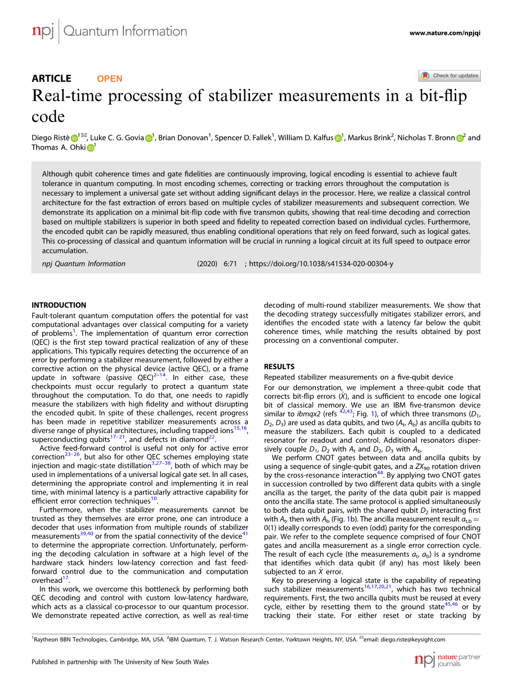 Real-Time Processing of Stabilizer Measurements in a Bit-Flip Code