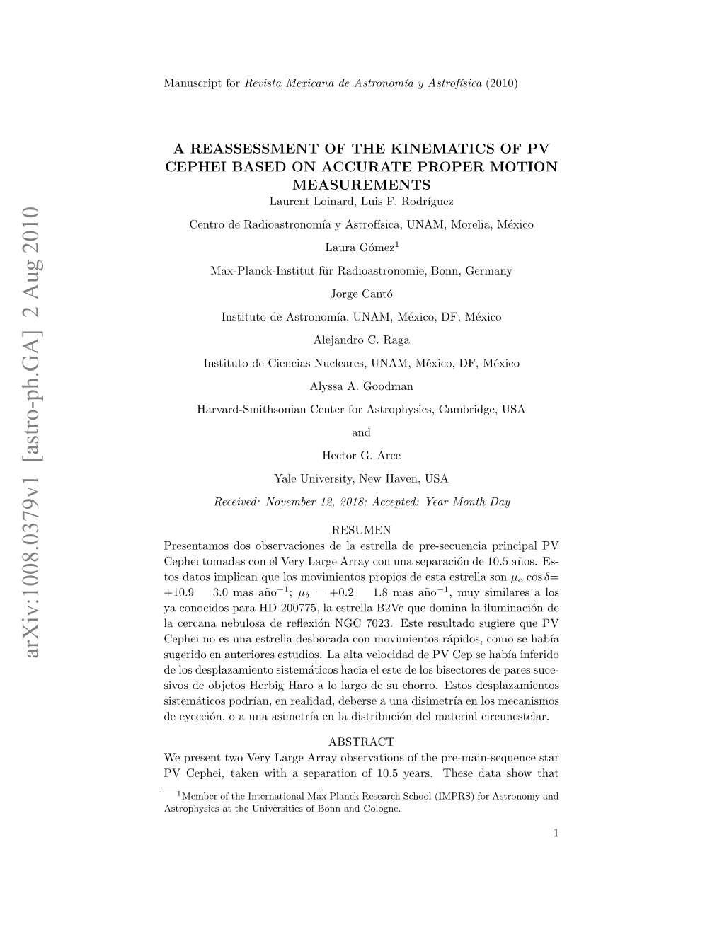 A Reassessment of the Kinematics of PV Cephei Based on Accurate