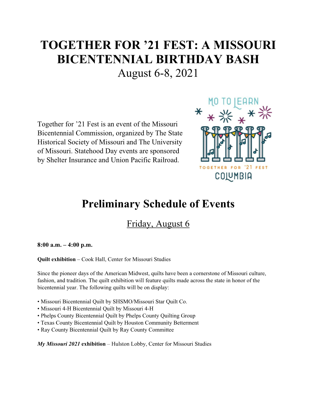 Together for '21 Fest: a Missouri Bicentennial Birthday Bash