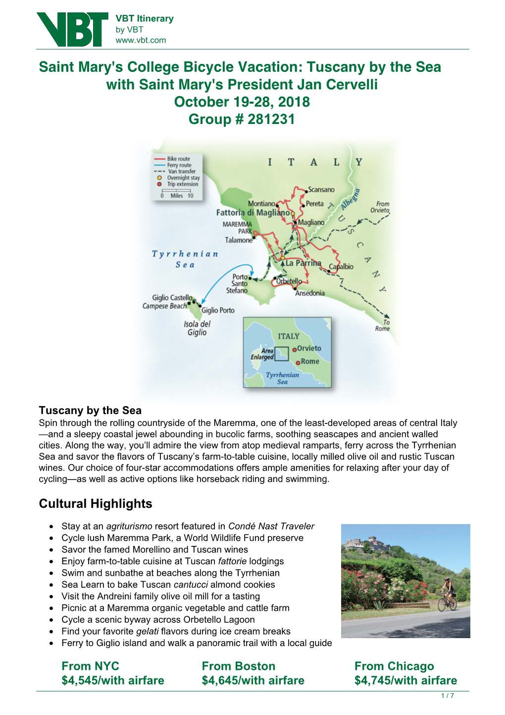 VBT Itinerary by VBT