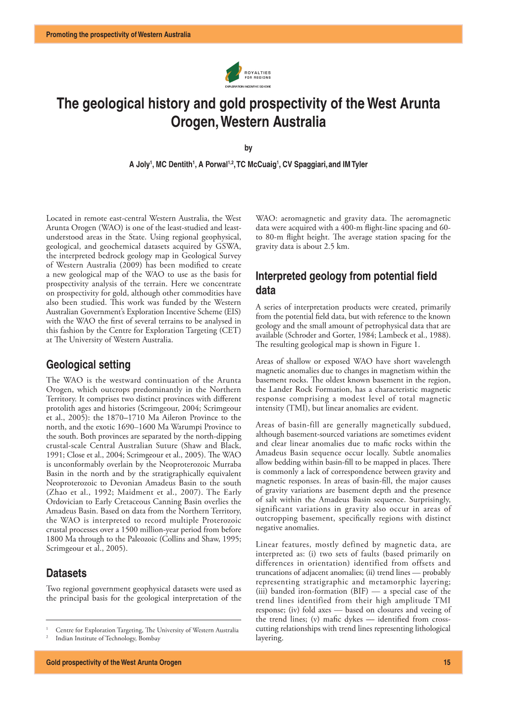 The Geological History and Gold Prospectivity of the West Arunta Orogen, Western Australia