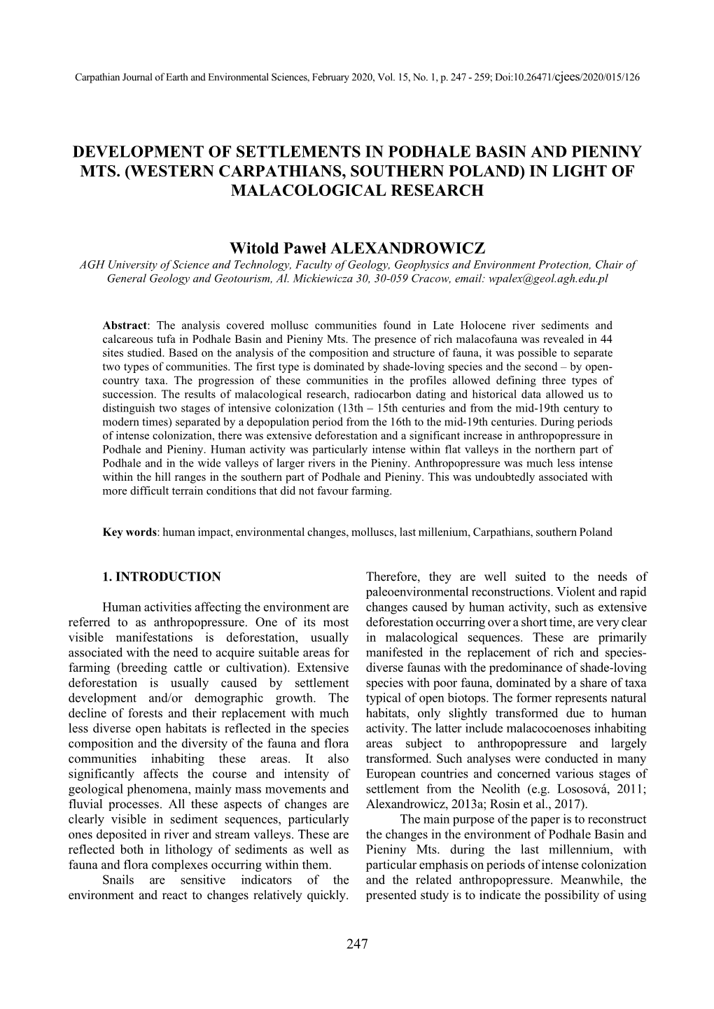 Development of Settlements in Podhale Basin and Pieniny Mts