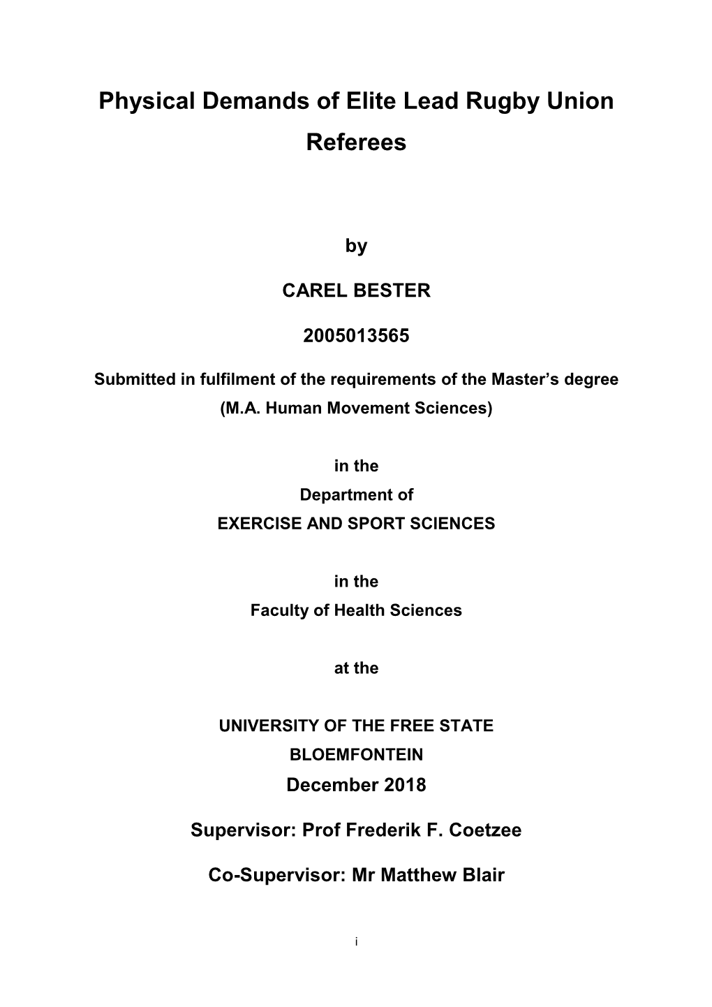 Physical Demands of Elite Lead Rugby Union Referees