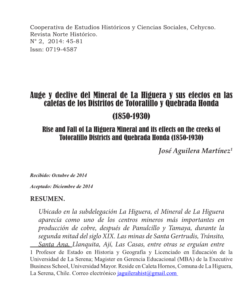 Auge Y Declive Del Mineral De La Higuera Y Sus Efectos En Las Caletas