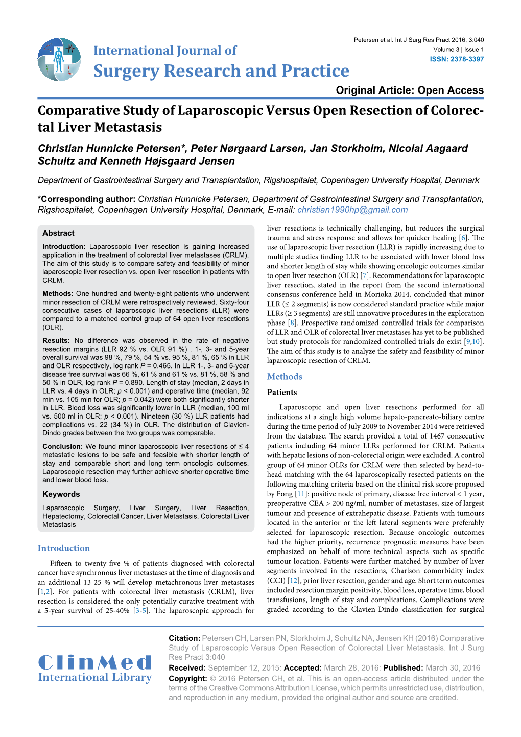 Comparative Study of Laparoscopic Versus Open Resection Of