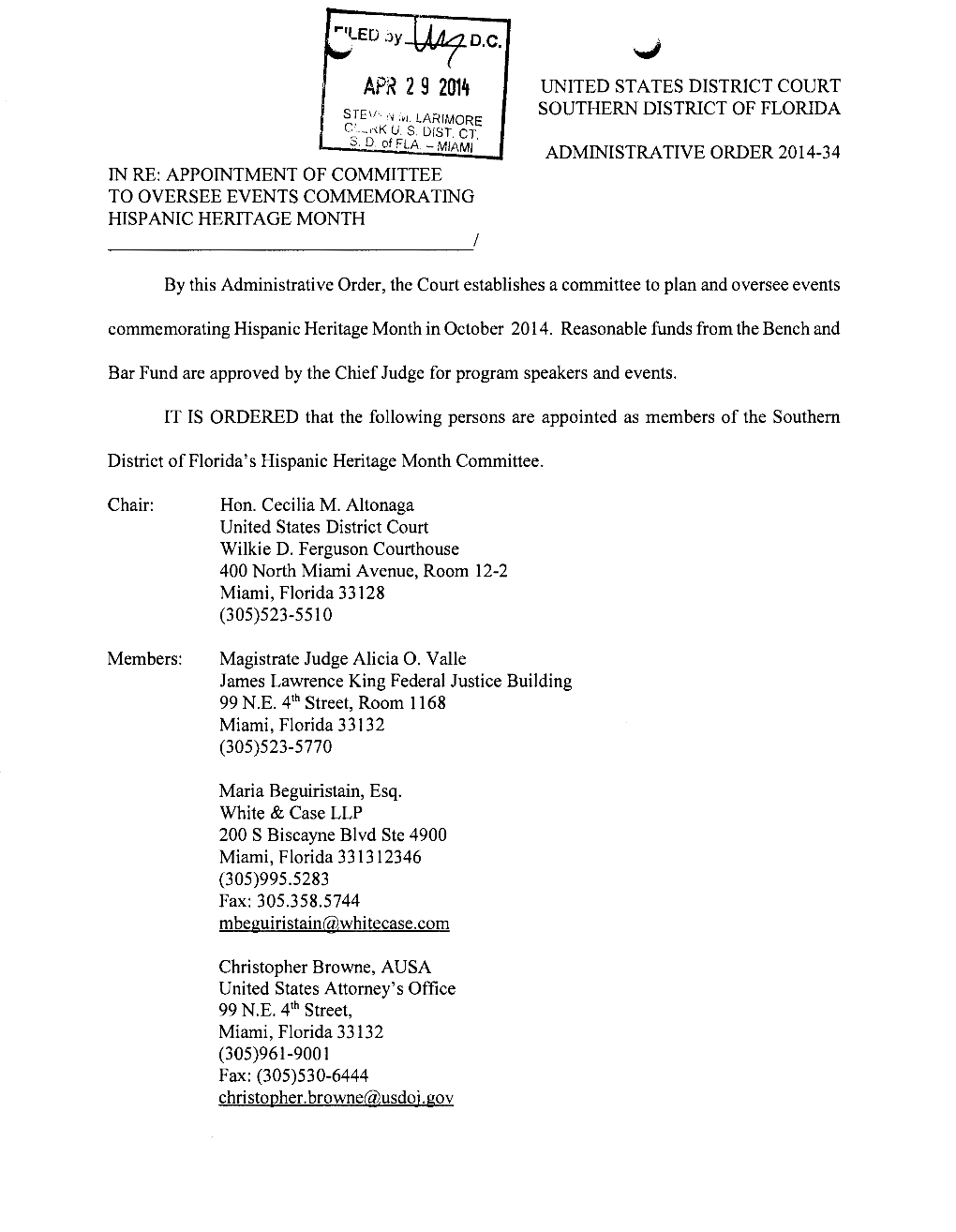 Administrative Order 2014-34 in Re: Appointment of Committee to Oversee Events Commemorating Hispanic Heritage Month ______