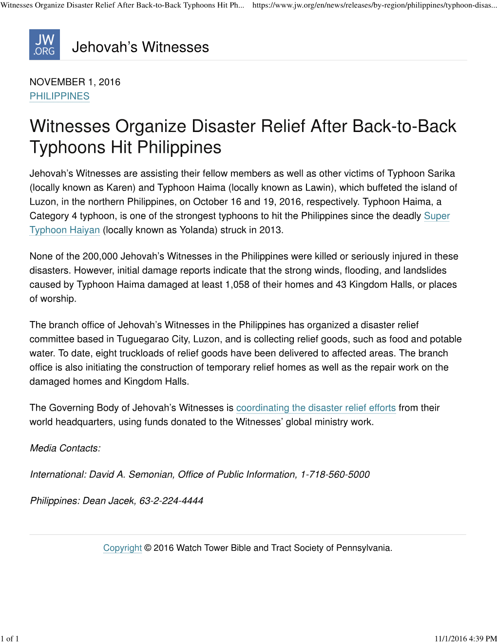 Witnesses Organize Disaster Relief After Back-To-Back Typhoons Hit Ph