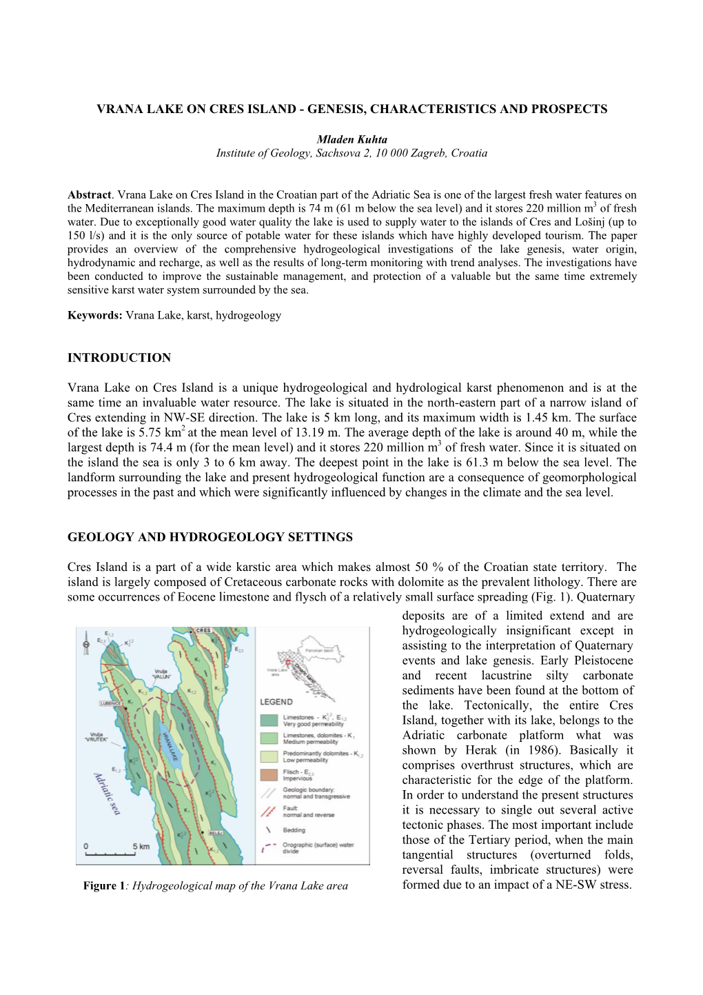 Vrana Lake on Cres Island - Genesis, Characteristics and Prospects